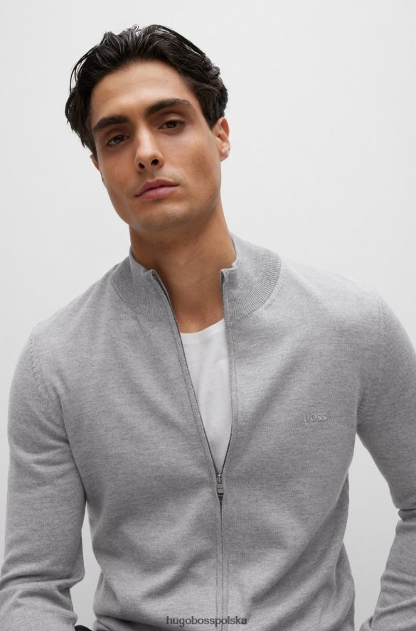 Hugo Boss Zapinany na zamek kardigan z dziewiczej wełny z haftowanym logo Hugo Silver srebro R0X0H64430