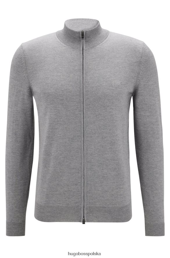 Hugo Boss Zapinany na zamek kardigan z dziewiczej wełny z haftowanym logo Hugo Silver srebro R0X0H64430