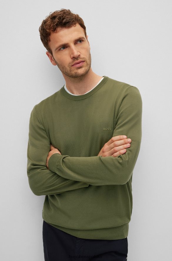 Hugo Boss Zielony sweter hugo z haftowanym logo, wykonany z odpowiedzialnej wełny zielony R0X0H61642