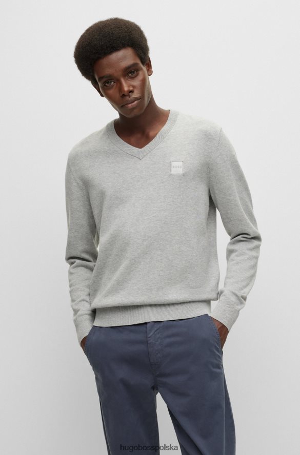 Hugo Boss bawełniano-kaszmirowy sweter o regularnym kroju z naszywką z logo hugo w kolorze jasnoszarym jasnoszary R0X0H62503