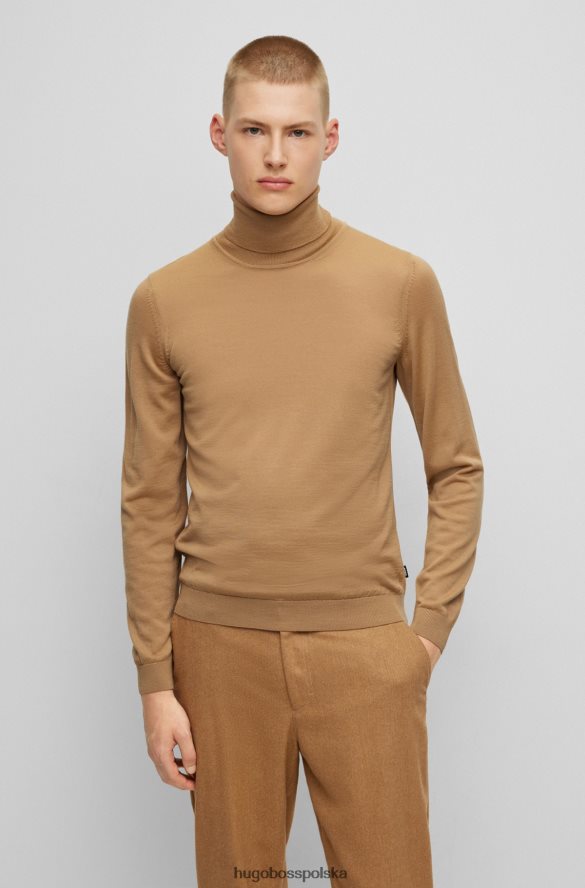 Hugo Boss beżowy, dopasowany sweterek z golfem, wykonany z dziewiczej wełny hugo beżowy R0X0H6988