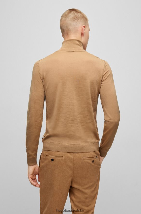 Hugo Boss beżowy, dopasowany sweterek z golfem, wykonany z dziewiczej wełny hugo beżowy R0X0H6988