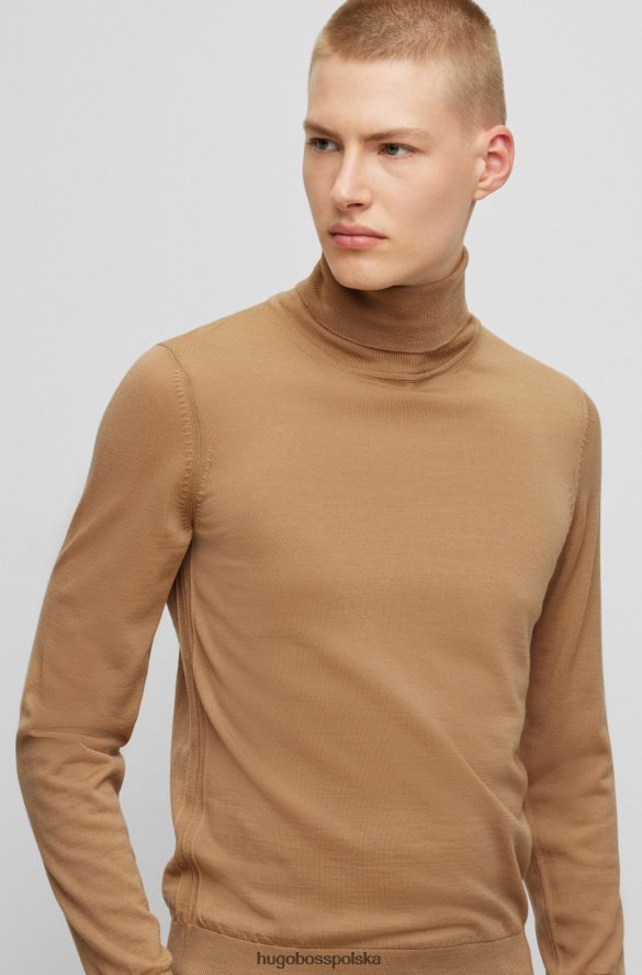 Hugo Boss beżowy, dopasowany sweterek z golfem, wykonany z dziewiczej wełny hugo beżowy R0X0H6988