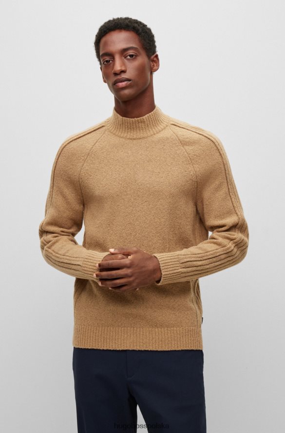 Hugo Boss beżowy sweter Hugo z domieszką wełny, z okrągłym dekoltem beżowy R0X0H63208