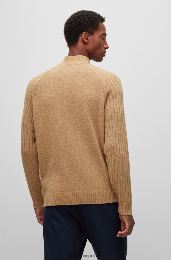 Hugo Boss beżowy sweter Hugo z domieszką wełny, z okrągłym dekoltem beżowy R0X0H63208