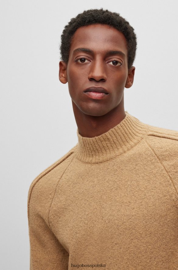 Hugo Boss beżowy sweter Hugo z domieszką wełny, z okrągłym dekoltem beżowy R0X0H63208