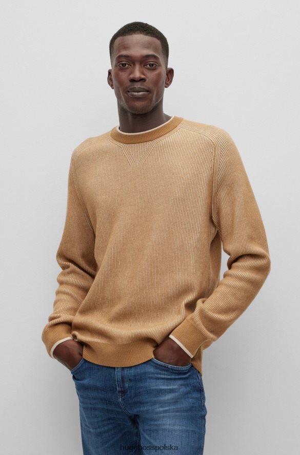 Hugo Boss beżowy sweter hugo o mieszanej strukturze z bawełny, kaszmiru i wełny beżowy R0X0H64524