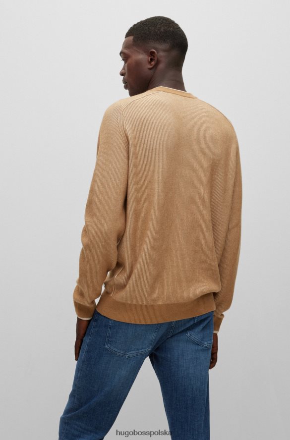 Hugo Boss beżowy sweter hugo o mieszanej strukturze z bawełny, kaszmiru i wełny beżowy R0X0H64524