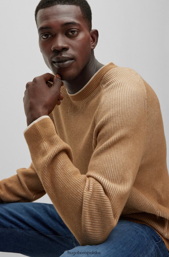 Hugo Boss beżowy sweter hugo o mieszanej strukturze z bawełny, kaszmiru i wełny beżowy R0X0H64524