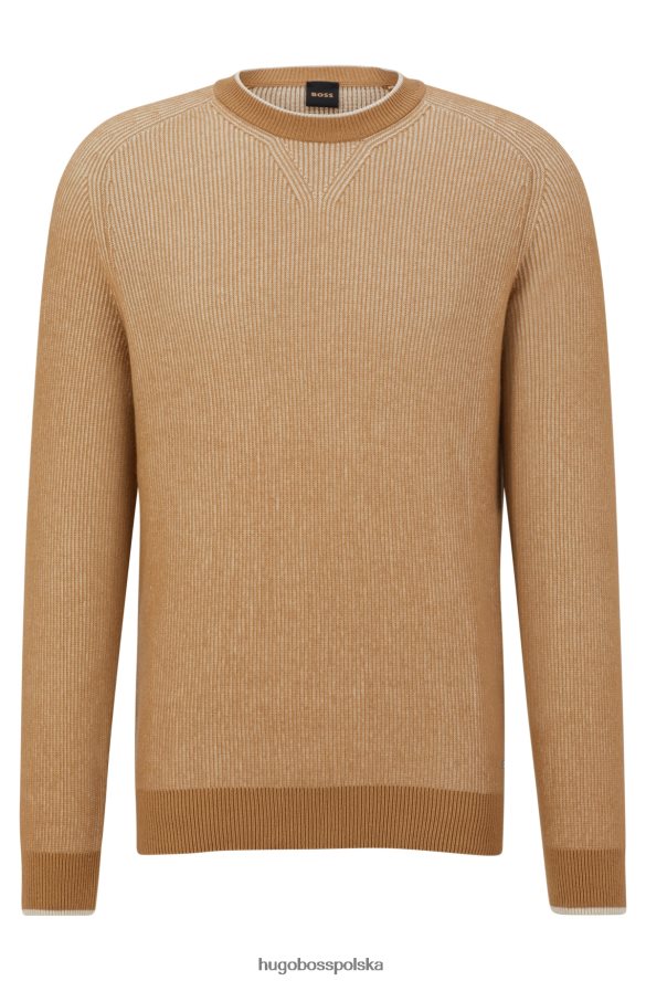 Hugo Boss beżowy sweter hugo o mieszanej strukturze z bawełny, kaszmiru i wełny beżowy R0X0H64524