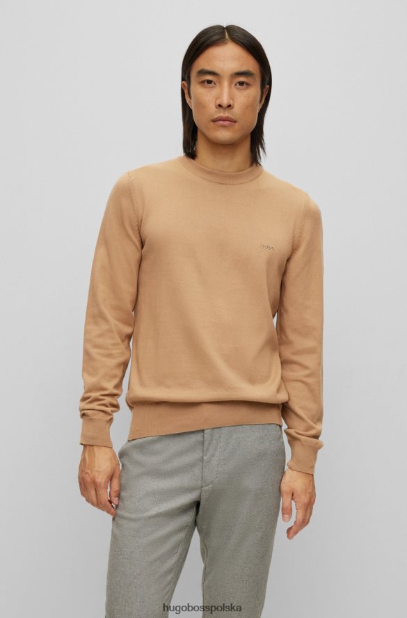 Hugo Boss beżowy sweter hugo z czystej bawełny o regularnym kroju z haftowanym logo beżowy R0X0H6900