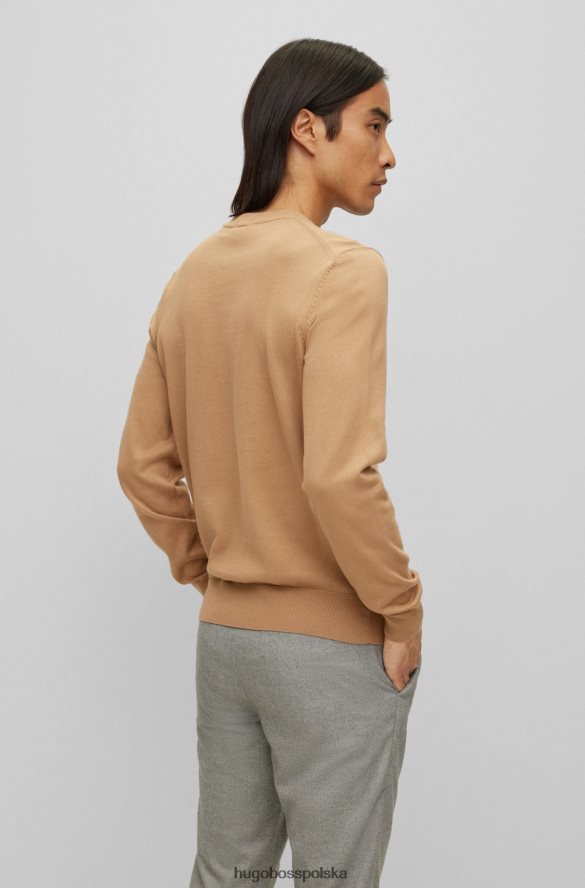 Hugo Boss beżowy sweter hugo z czystej bawełny o regularnym kroju z haftowanym logo beżowy R0X0H6900