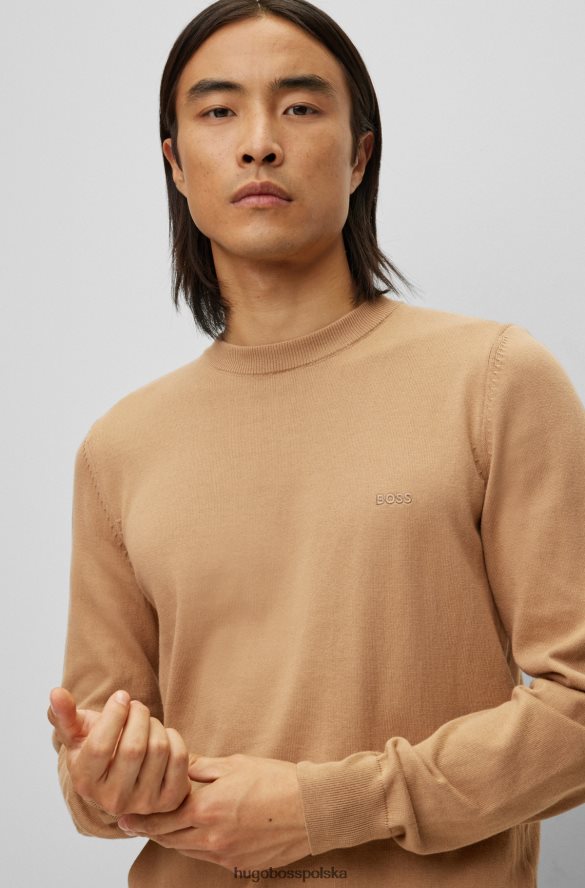 Hugo Boss beżowy sweter hugo z czystej bawełny o regularnym kroju z haftowanym logo beżowy R0X0H6900
