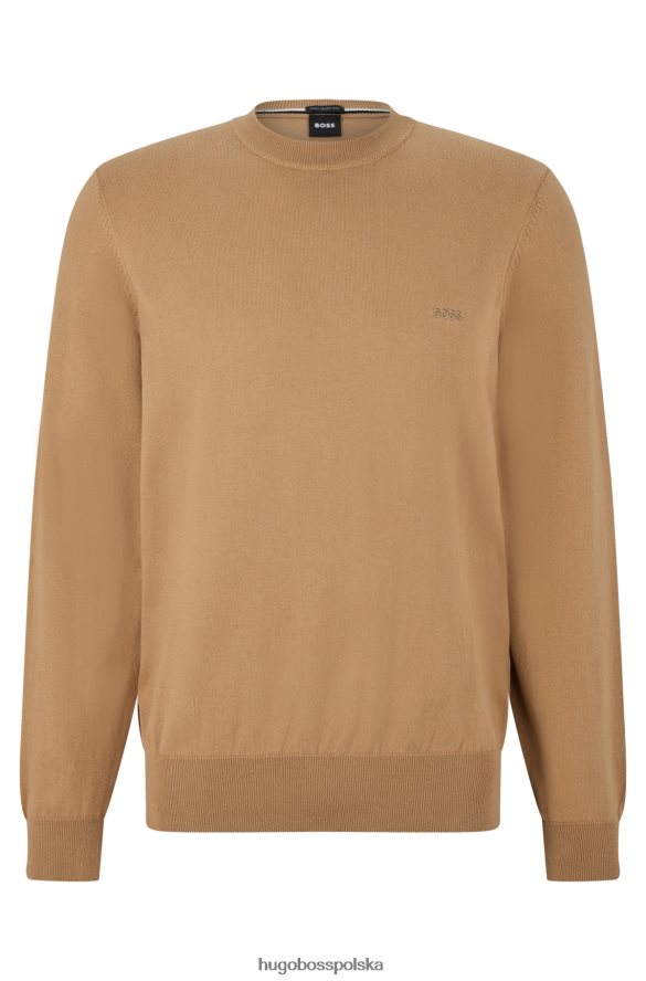 Hugo Boss beżowy sweter hugo z czystej bawełny o regularnym kroju z haftowanym logo beżowy R0X0H6900