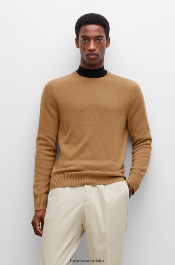 Hugo Boss beżowy sweter hugo z okrągłym dekoltem, wykonany z odpowiedzialnego kaszmiru beżowy R0X0H63857