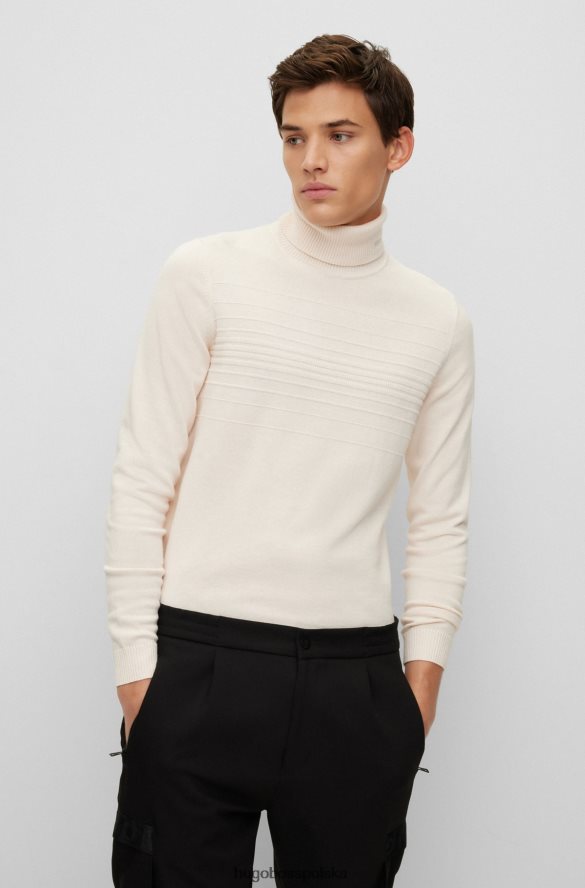Hugo Boss biały, dopasowany sweterek z golfem, wykonany z bawełny i dziewiczej wełny hugo biały R0X0H62402