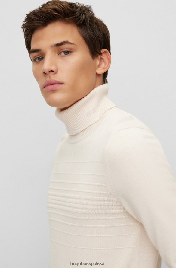 Hugo Boss biały, dopasowany sweterek z golfem, wykonany z bawełny i dziewiczej wełny hugo biały R0X0H62402