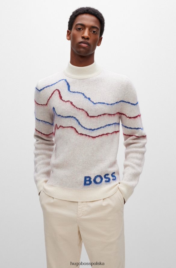 Hugo Boss biały sweter hugo o regularnym kroju z okrągłym dekoltem i wzorem kolekcji biały R0X0H62691