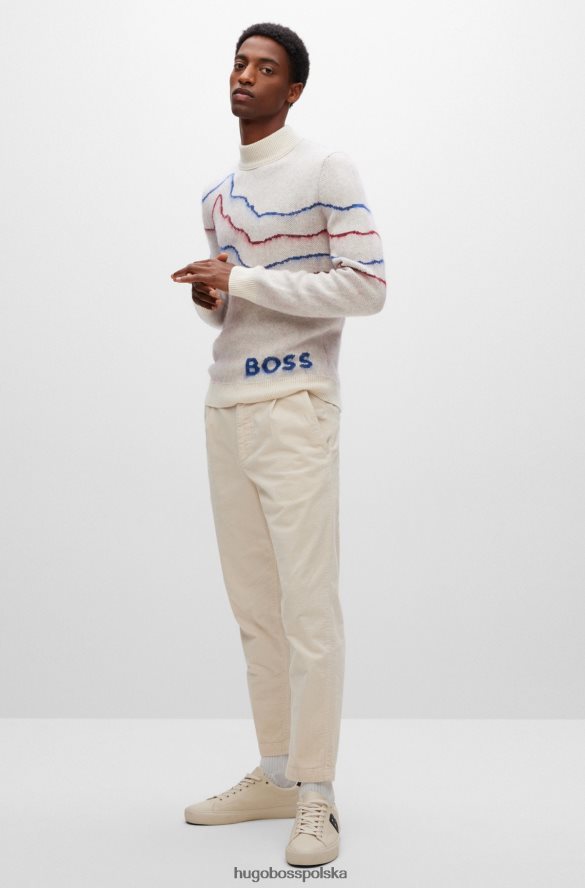Hugo Boss biały sweter hugo o regularnym kroju z okrągłym dekoltem i wzorem kolekcji biały R0X0H62691