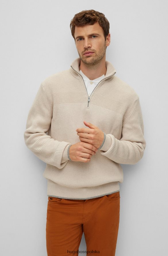 Hugo Boss biały sweter hugo zapinany na zamek, wykonany z bawełny, kaszmiru i wełny biały R0X0H64506
