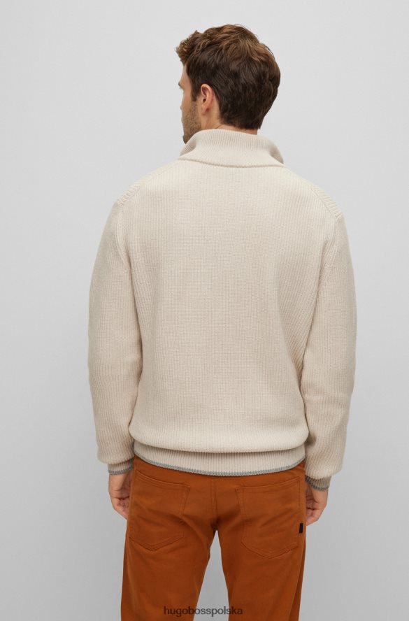 Hugo Boss biały sweter hugo zapinany na zamek, wykonany z bawełny, kaszmiru i wełny biały R0X0H64506