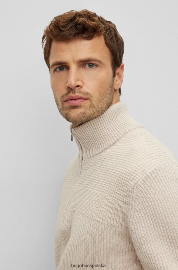 Hugo Boss biały sweter hugo zapinany na zamek, wykonany z bawełny, kaszmiru i wełny biały R0X0H64506