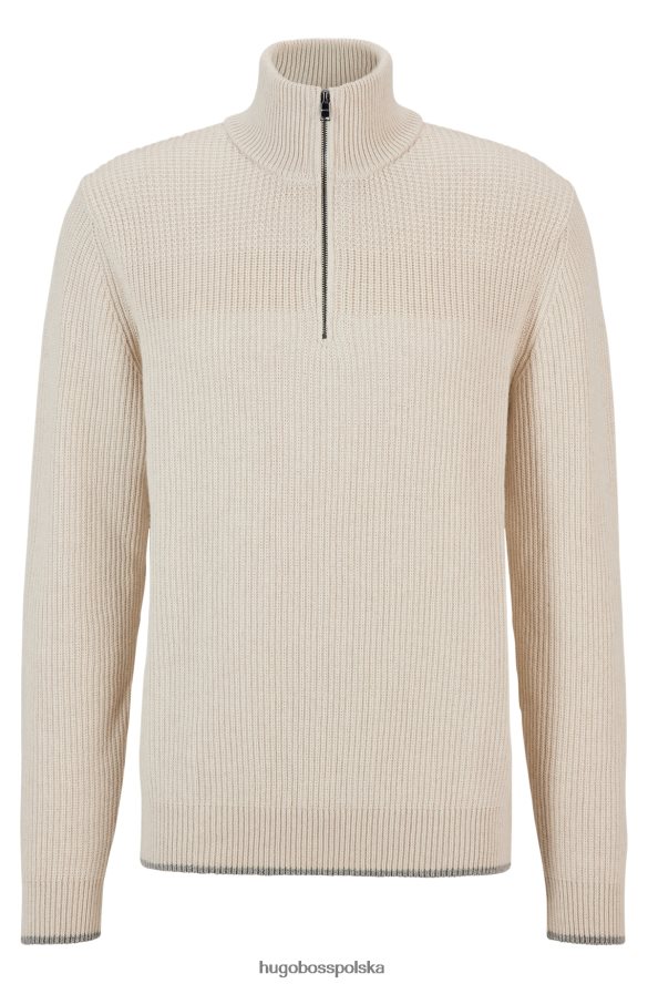 Hugo Boss biały sweter hugo zapinany na zamek, wykonany z bawełny, kaszmiru i wełny biały R0X0H64506