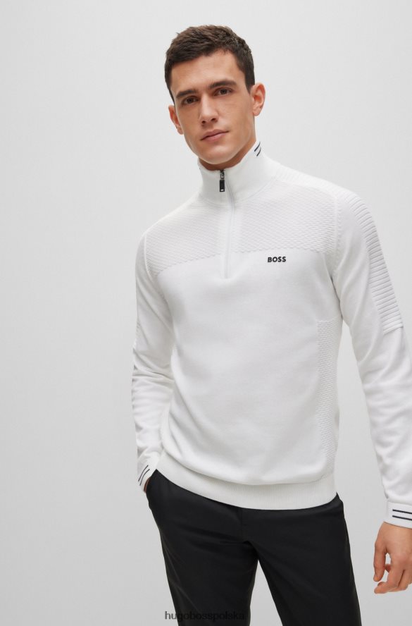 Hugo Boss biały sweterek z bawełny organicznej, zapinany na zamek i nadrukowane logo hugo biały R0X0H61522