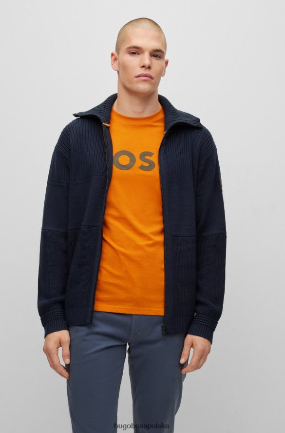 Hugo Boss ciemnoniebieska kurtka dzianinowa hugo o regularnym kroju z naszywką z logo ciemny niebieski R0X0H63542
