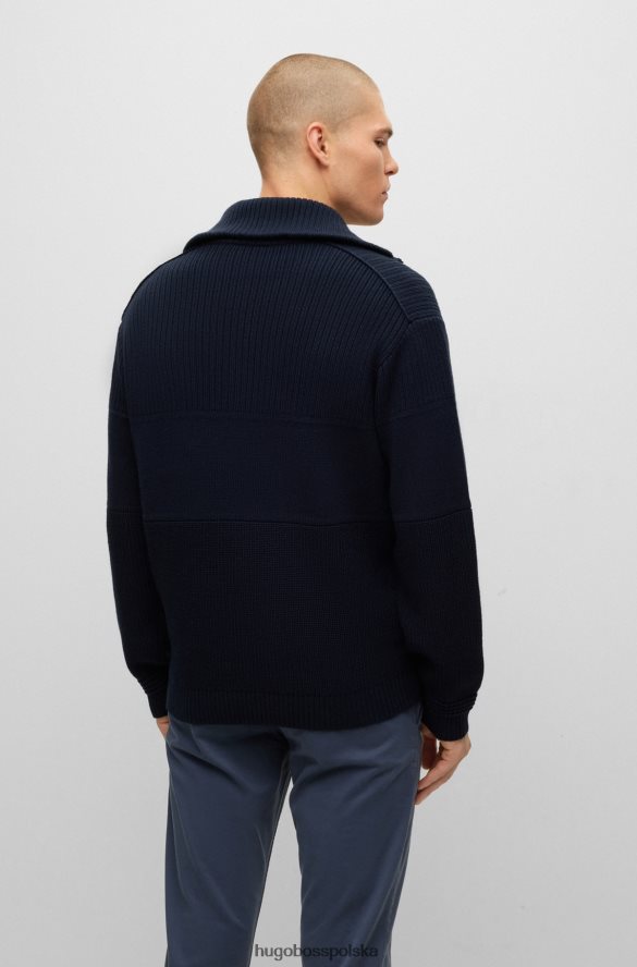 Hugo Boss ciemnoniebieska kurtka dzianinowa hugo o regularnym kroju z naszywką z logo ciemny niebieski R0X0H63542