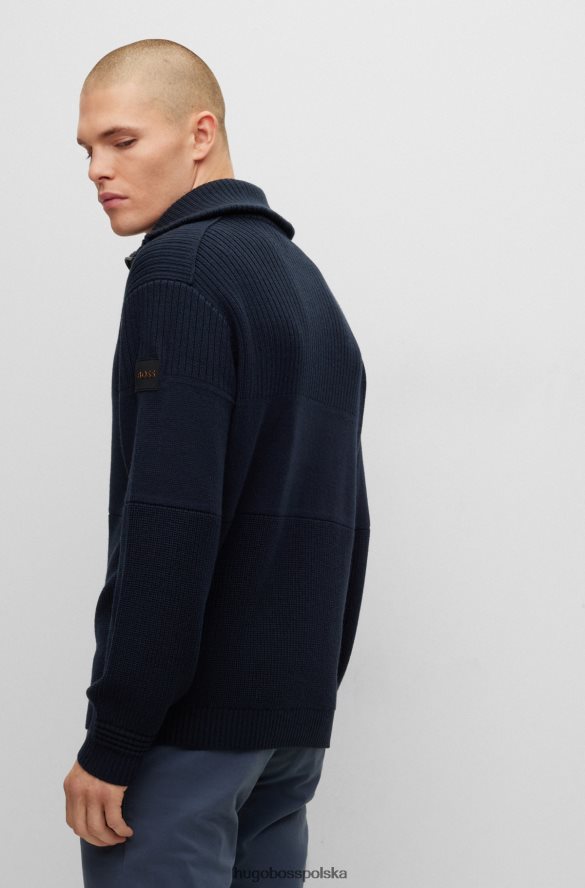 Hugo Boss ciemnoniebieska kurtka dzianinowa hugo o regularnym kroju z naszywką z logo ciemny niebieski R0X0H63542