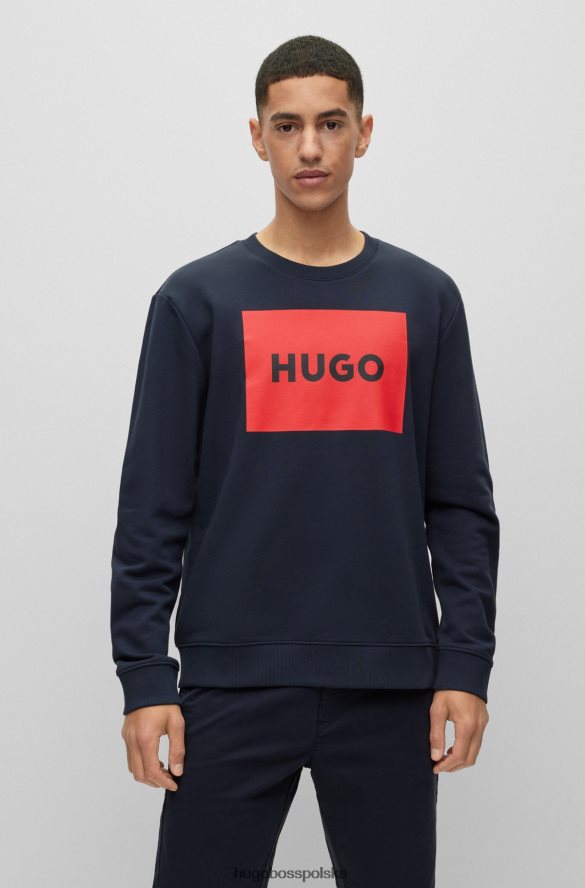 Hugo Boss ciemnoniebieski, bawełniany sweter hugo z nadrukiem czerwonego logo ciemny niebieski R0X0H62405