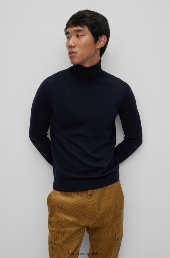 Hugo Boss ciemnoniebieski, dopasowany sweter z golfem, z dziewiczej wełny hugo ciemny niebieski R0X0H63757