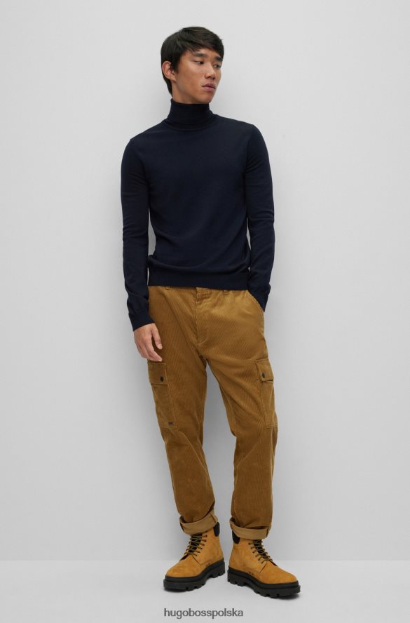 Hugo Boss ciemnoniebieski, dopasowany sweter z golfem, z dziewiczej wełny hugo ciemny niebieski R0X0H63757