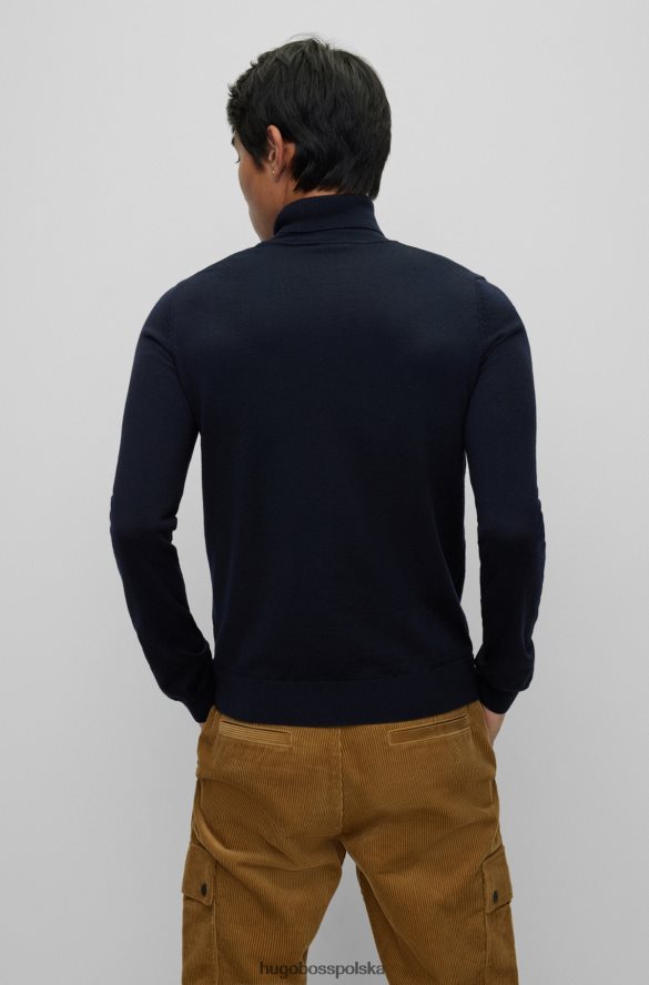 Hugo Boss ciemnoniebieski, dopasowany sweter z golfem, z dziewiczej wełny hugo ciemny niebieski R0X0H63757