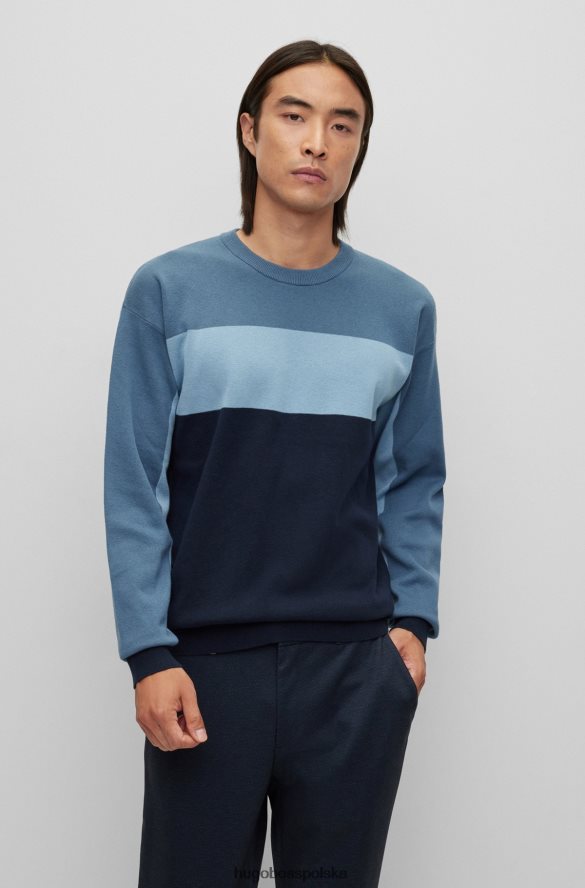 Hugo Boss ciemnoniebieski, luźny sweter z blokami kolorów hugo ciemny niebieski R0X0H63262