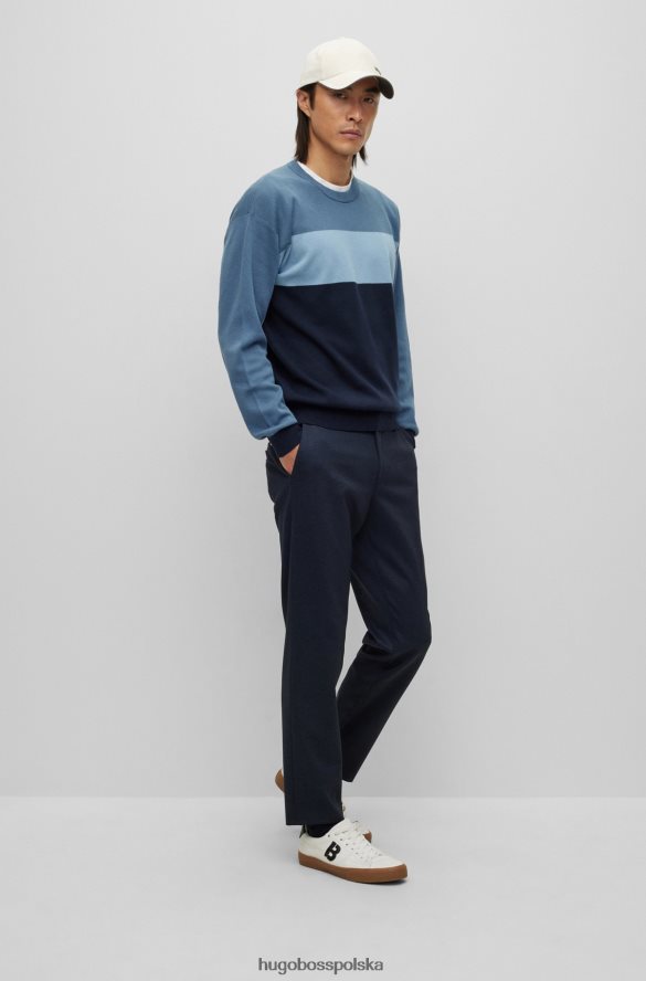 Hugo Boss ciemnoniebieski, luźny sweter z blokami kolorów hugo ciemny niebieski R0X0H63262