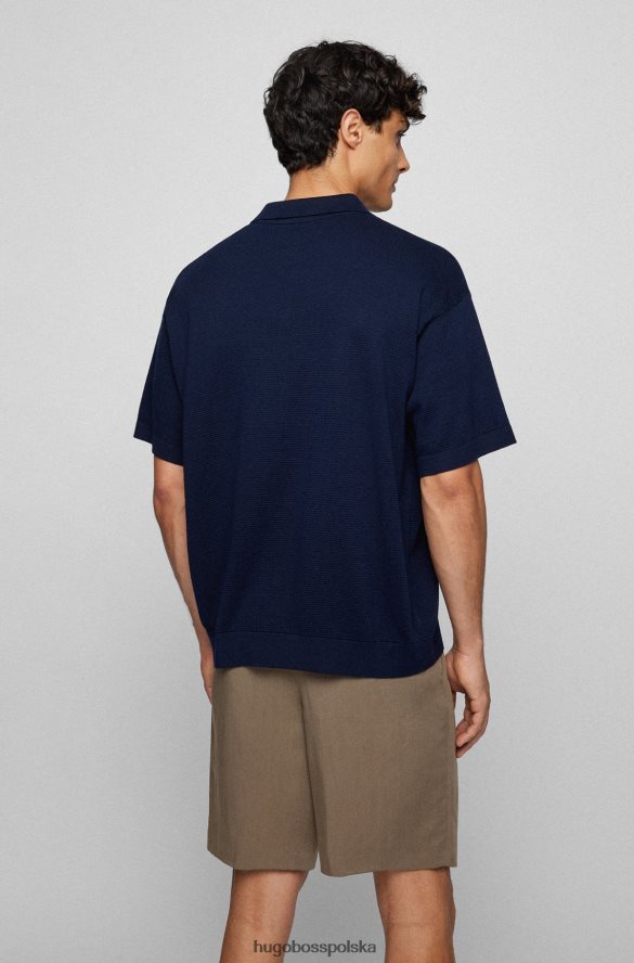 Hugo Boss ciemnoniebieski sweter Hugo z merceryzowanej bawełny, o luźnym kroju, z kołnierzykiem Johnny ciemny niebieski R0X0H63121