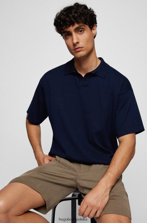 Hugo Boss ciemnoniebieski sweter Hugo z merceryzowanej bawełny, o luźnym kroju, z kołnierzykiem Johnny ciemny niebieski R0X0H63121