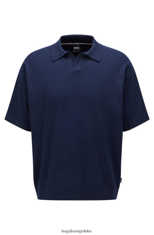 Hugo Boss ciemnoniebieski sweter Hugo z merceryzowanej bawełny, o luźnym kroju, z kołnierzykiem Johnny ciemny niebieski R0X0H63121