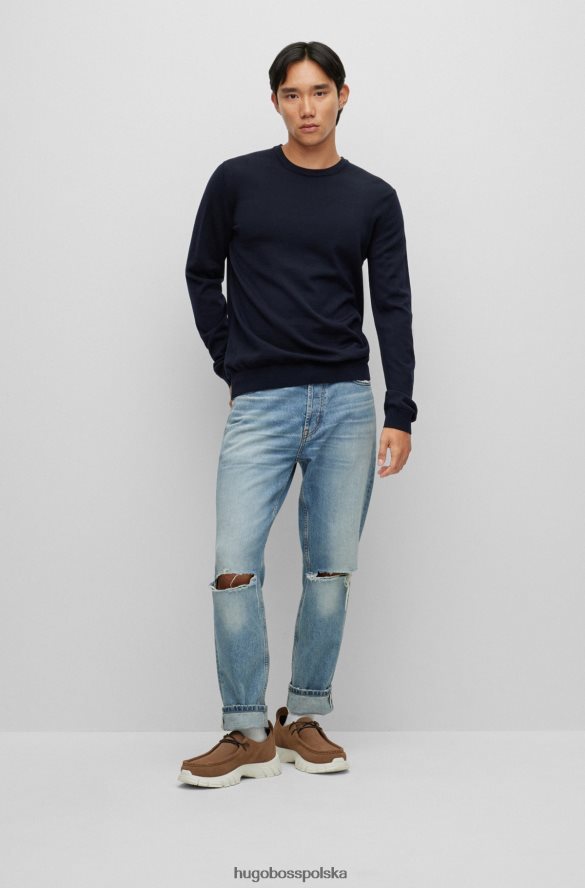 Hugo Boss ciemnoniebieski sweter hugo o dopasowanym kroju z wyjątkowo cienkiej wełny merynosów ciemny niebieski R0X0H62790
