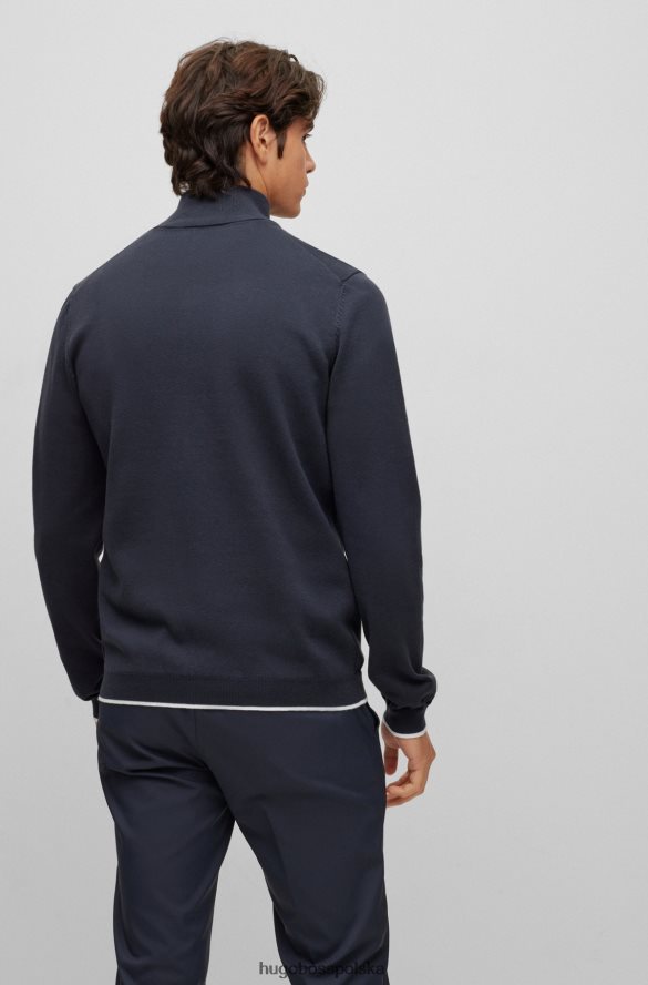 Hugo Boss ciemnoniebieski sweter hugo z bawełny organicznej, zapinany na zamek i zaokrąglone logo ciemny niebieski R0X0H6972