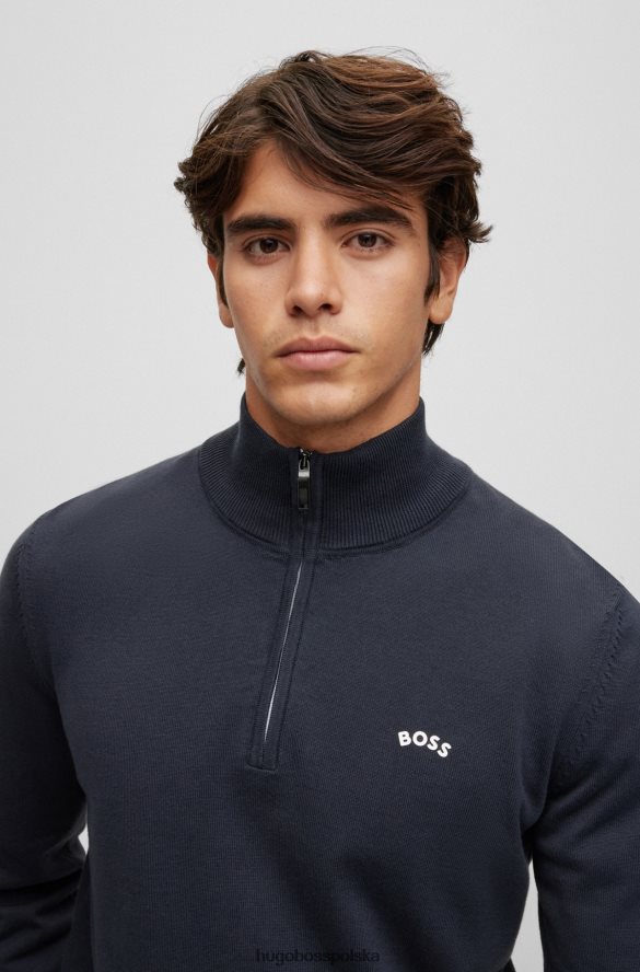 Hugo Boss ciemnoniebieski sweter hugo z bawełny organicznej, zapinany na zamek i zaokrąglone logo ciemny niebieski R0X0H6972