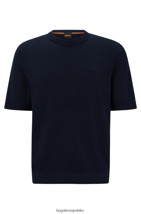 Hugo Boss ciemnoniebieski sweter hugo z krótkim rękawem, wykonany z bawełny i kaszmiru ciemny niebieski R0X0H63912