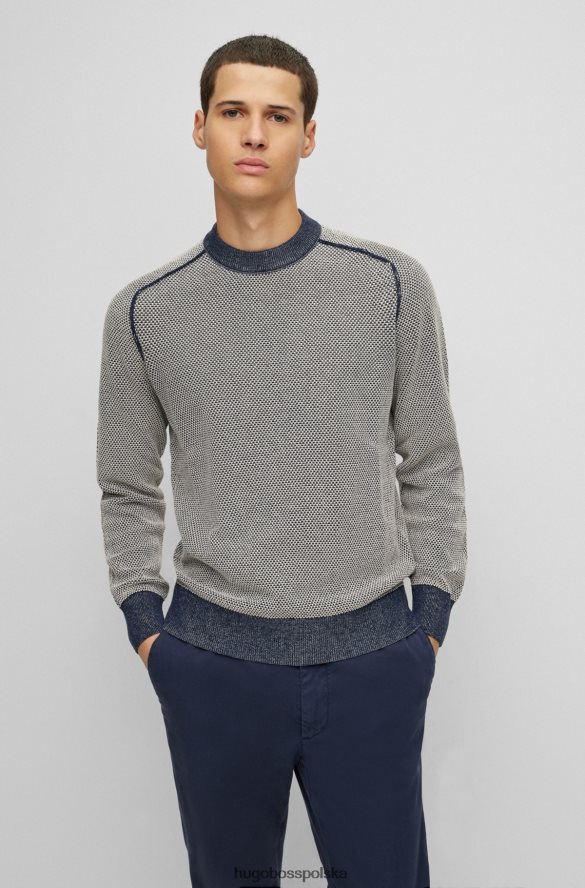Hugo Boss ciemnoniebieski sweter hugo z okrągłym dekoltem, wykonany z bawełny i kapoku ciemny niebieski R0X0H61814