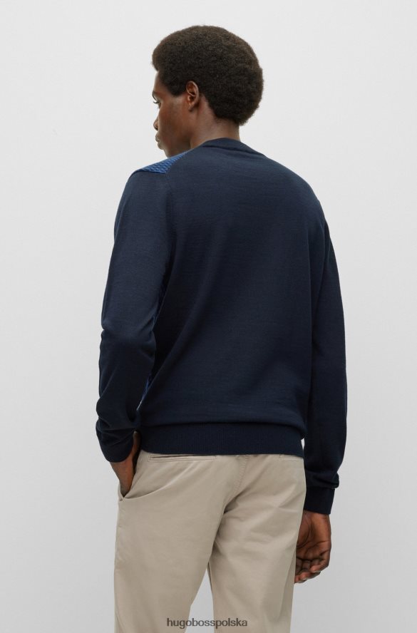 Hugo Boss ciemnoniebieski sweter hugo z okrągłym dekoltem, wykonany z dzianiny żakardowej ciemny niebieski R0X0H61461
