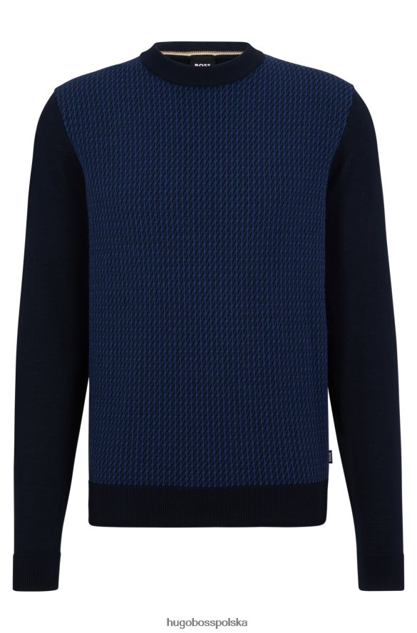 Hugo Boss ciemnoniebieski sweter hugo z okrągłym dekoltem, wykonany z dzianiny żakardowej ciemny niebieski R0X0H61461