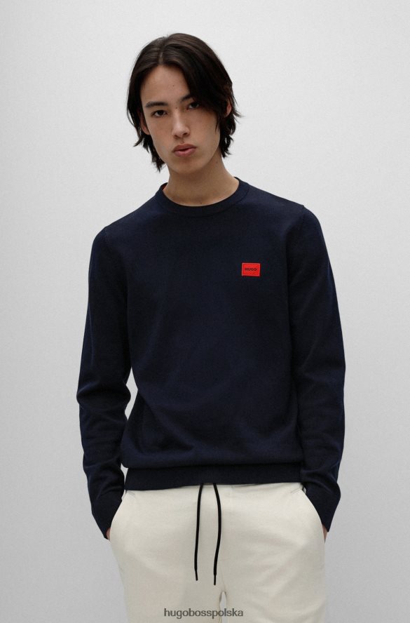Hugo Boss ciemnoniebieski sweter hugo z organicznej bawełny z czerwoną metką z logo ciemny niebieski R0X0H62398
