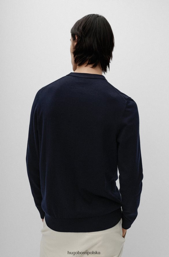 Hugo Boss ciemnoniebieski sweter hugo z organicznej bawełny z czerwoną metką z logo ciemny niebieski R0X0H62398