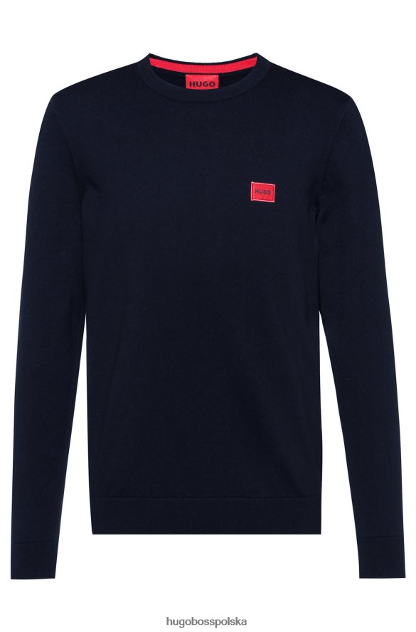 Hugo Boss ciemnoniebieski sweter hugo z organicznej bawełny z czerwoną metką z logo ciemny niebieski R0X0H62398